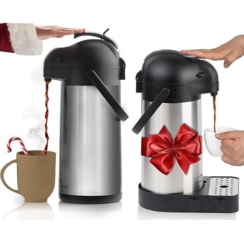 101oz Coffee Carafe Dispenser with Pump & 74oz Airpot Coffee Dispenser with Pump Bundle - 12 Hours Airpot Dispenser for Parties - Insulated Stainless Steel Coffee Urn - Air Pots for Hot Beverages Cover