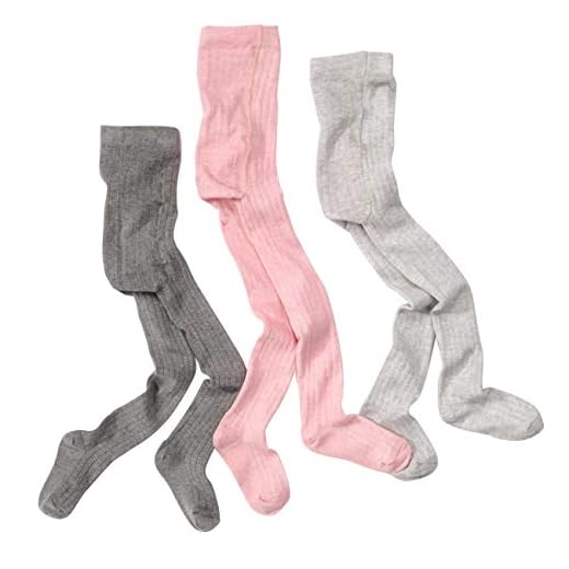 WELLYOU leotardos para bebés/niños, medias para niñas, pantimedias para bebés/niñas, conjunto de 3 color gris y rosa. Tallas 62-146 (74-80)