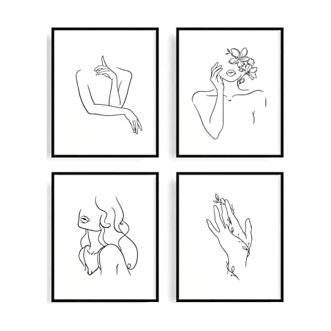 EASIN Set of 4 Minimalist Art Prints | Aesthetic Art Posters | Minimal Wall Art Minimalist Painting | Drawing Poster | Black and White Wall Prints | Unframed | 8” x 10” | (Minimalist) Cover