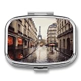 Rainy Street in Parigi, organizer settimanale per pillole AM/PM. Organizer portatile impermeabile e compatto da viaggio. Piccolo portapillole per medicinali per vitamine e farmaci.