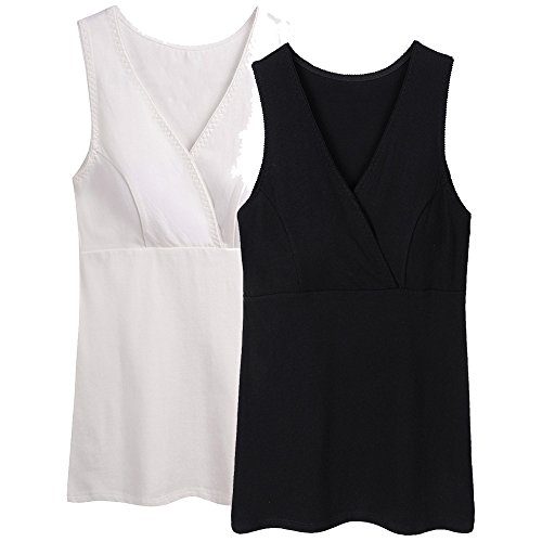 ZUMIY Nursing Top, Damen Still-Shirt Stillen Kleidung Schwangerschaft Still-top (L, Black+White/ 2Pack)