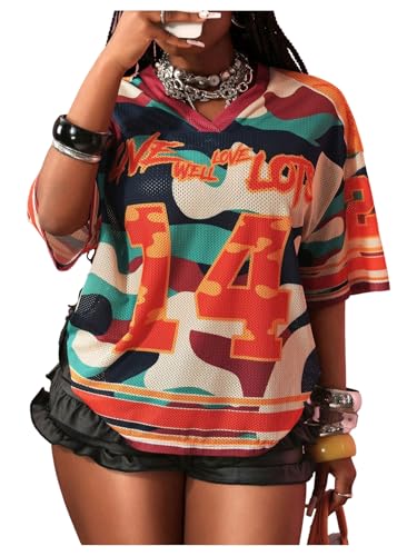 Image of RoseSeek Women's Jersey Shirts Number Graphic V Neck Football T Shirts Tops