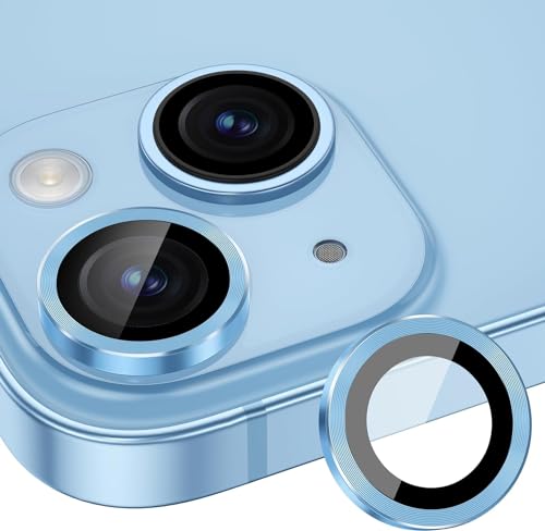 Image of Skinomi Camera Lens Protector Compatible with iPhone 15 [Anti-Scratch] Premium Tempered Glass Film Aluminum Alloy Lens Ring Cover, Blue Titanium