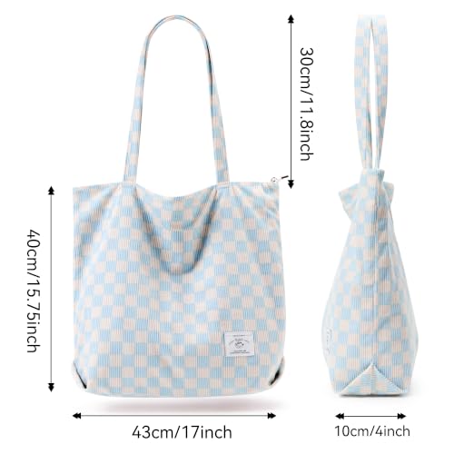 Image of KALIDI Women Corduroy Tote Bag Zipper Casual Tote's Handbag Big Capacity Shoulder Bag with Pockets
