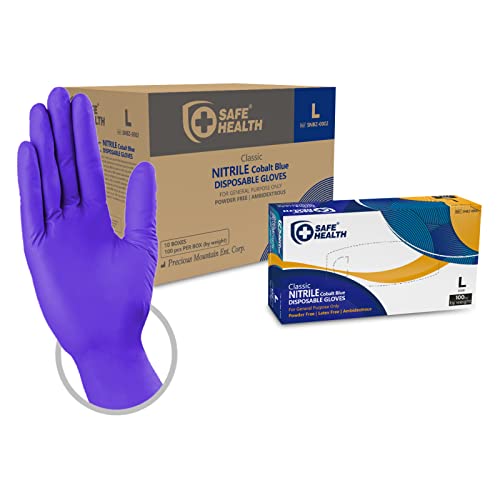 Safe Health Guantes Desechables de Nitrilo Azul Cobalto Talla L | 1000 unidades | Sin polvo Sin látex | Dedos texturizados | Limpieza Bricolaje Alimentación | 3 Mil Cover