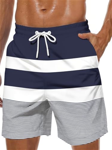 Lzzidou - Lzzidou Men's Swim Trunks – Quick‑Dry Board Shorts with Mesh Lining, 8‑Inch Inseam – Navy/White - Best Deal on Amazon