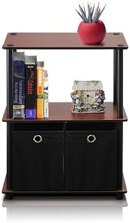 Furinno Go Green 3-Tier Multipurpose Storage Shelf with Bins, Dark Cherry/Black