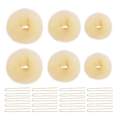 Lot de 6 Donuts Chignon et 20 pcs Épingles à Cheveux, Donuts Cheveux Accessoire pour Chignon Donut de Coiffure pour Enfants Filles Femmes Danseurs (Beige)