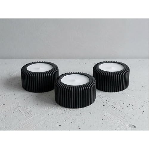 Teelichthalter (3er Set) - @AcubycArt - für kleine Teelichter - modernes Design - Bio-Kunststoff (Schwarz, 3 cm)