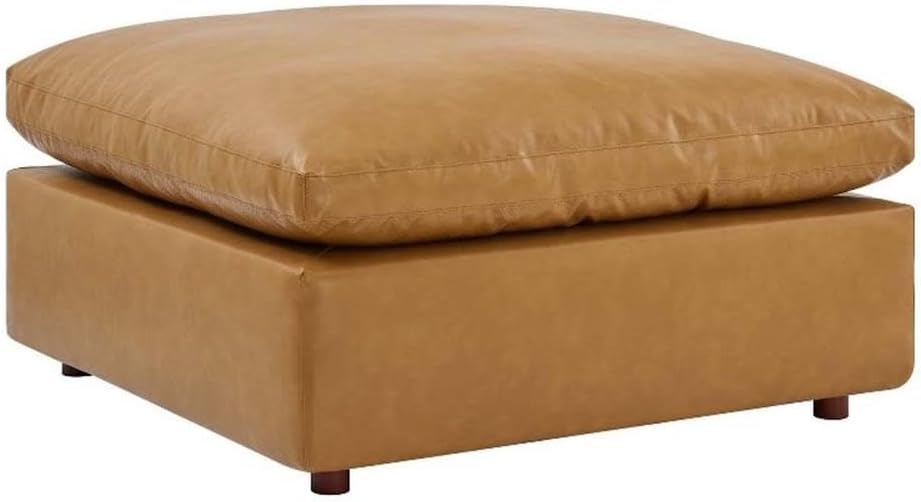 Modway Modular Sofa Commix Down Filled Overstuffed Vegan Leather Ottoman, Tan