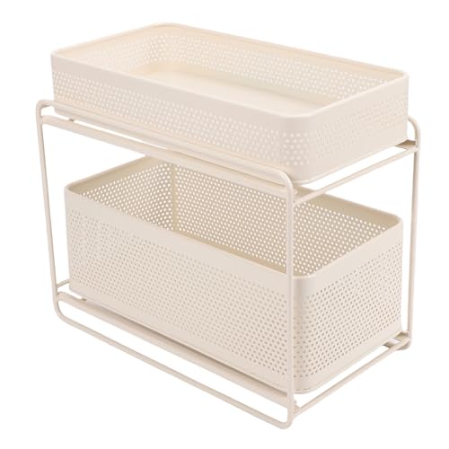 Ycauty Organizer Estraibile Sotto il Lavello a 2 Livelli Color Crema - Scaffale per Armadietti per Condimenti per e Bagno