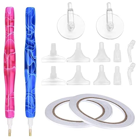 Siyurongg 16 Pcs 5D Diamond Art Painting Pen Kits, Metal Tips Diamond Art Painting Drill Pens Accessories Tools Kits, Screw Thread and Metal Brass Tips for DIY Craft, Comfort Grip, Pink+Blue Cover
