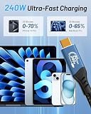PremiumCord Kabel Połączeniowy USB4™ w Wersji 2, Thunderbolt 4, 16K@60Hz, Kabel Do Transmisji Danych Ultraspeed do 80 Gbit/s, E-Marker, USB-C 90°, Szybkie Ładowanie do 240 W, Niebieski, Długość 1 m