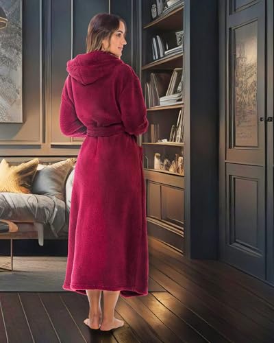 Image of Alexander Del Rossa Womens Fluffy, Fuzzy Robe for Women,Women's Long Hooded Robes, Plus Size