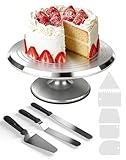 LAOYE Drehbarer Tortenteller Aluminiumlegierung Torten Drehteller 30 cm Kuchen Drehteller Tortenplatte Drehbar Set Inkl. 5 Teigschaber und 3 Streichpaletten für Kuchen Backen ,Tortendekoration