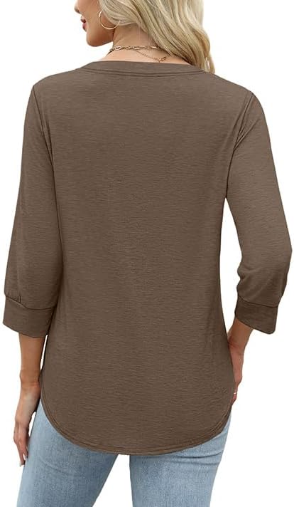 OFEEFAN Womens Tops 3/4 Sleeve Henley Shirts for Women Summer Outfits Fashion Clothing thumbnail