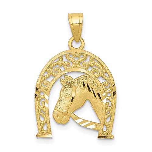 10k Yellow Gold Horseshoe Horse Pendant Charm Necklace Animal Fine Jewelry For Women Gifts For Her