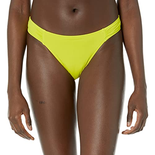 Amazon Essentials Women's Ruched Side Tab Full Coverage Bikini Swimsuit Bottom, Lime Green, X-Small