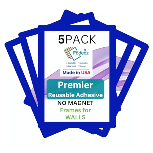 Adhesive Wall Frames, Signs & Photo Frame Document Holder - 5-Pack, Non Acrylic Sign Holder 8.5 x 11 Sheet Protector, Certificate Holders, Non Magnetic Picture Frame, Letter Flyer Holder (Blue)
