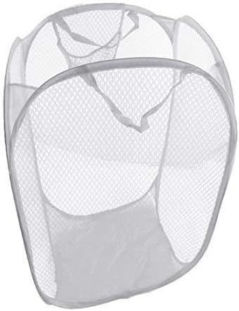 JJ PRIME - UK Foldable Pop Up Mesh Washing Laundry Basket Bag Fabric Bin Hamper Toy Tidy Storage Organiser Organizer (White)