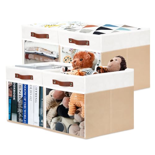 HNZIGE Fabirc - Cubos de almacenamiento de 13 x 13 x 15 pulgadas, 4 cubos de almacenamiento plegables y decorativos transparentes para organizador de cubos, cubos organizadores de lona para estantes y
