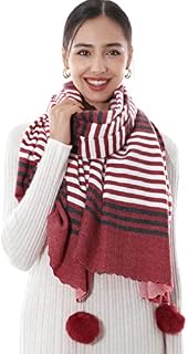 RIIQIICHY Plaid Scarf Pashmina Shawl Wrap for Women Long Large Winter Warm Thick Scarves With Fur Pompom Ball