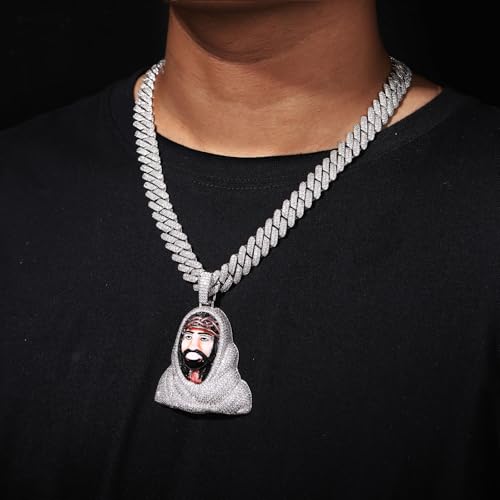Men’s Hip Hop Enamel Jesus Face Pendant Necklace, Iced Out CZ Diamond Chain, Streetwear Jewelry with 3D Color Detail3