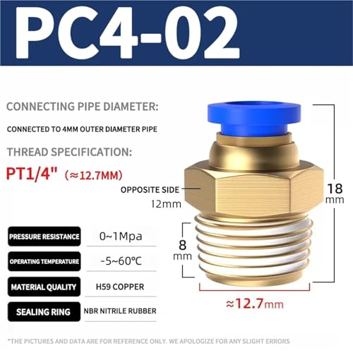 Accesorios for manguera conectores rápidos neumáticos PC4-02 de 4mm a 12mm para aire 3