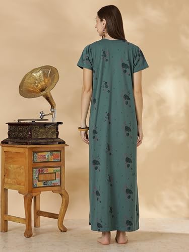 Image of 9shines Label Stylish Cotton Blend Embroidered Maxi Nightdress for Women with Pocket| Full Length Nightwear| Premium Nightdress| Comfortable Nightwear(5256)