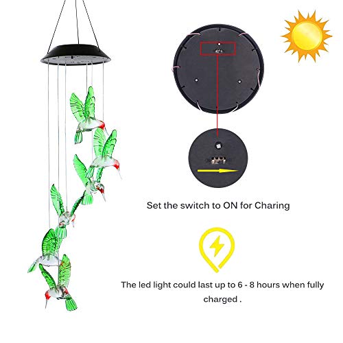 Solar Hummingbird Wind Chime Outdoor Indoor, Color Changing Led Solar Power Wind Chime Light, Colorful Decorative Mobile Hanging Wind Chime For Home, Patio, Garden, Hummingbird Birthday Gift For Women #TOP1