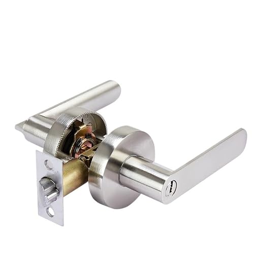 Juaksqzyi Silver Door Levers Commercial Door Locks Heavy Duty Grade 3 Lever Silent Round Door Lock Interior With Key Doors Handle Lock Deadbolt Set(Silver)