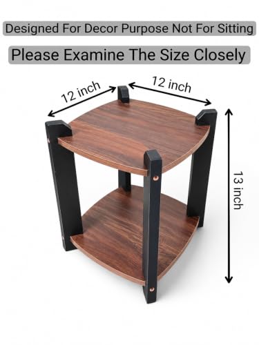 Image of Modern Round Side Table, Home Decor for Living Room, Bed Side Tables for Bed Room, stools for Home, Furniture for Home, 2-Tier White Shelves, 30 x 30 x 40 cm (Square Brown Top)