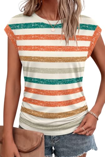 Image of Bliwov Womens Summer Tops Cap Sleeve Crew Neck Casual T Shirts