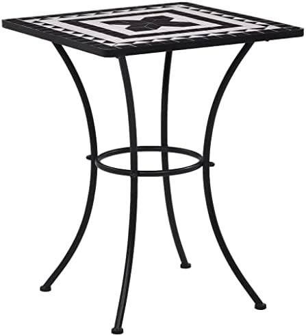 vidaXL Mosaic Table 60cm Black and White Outdoor Garden Patio Balcony Desk