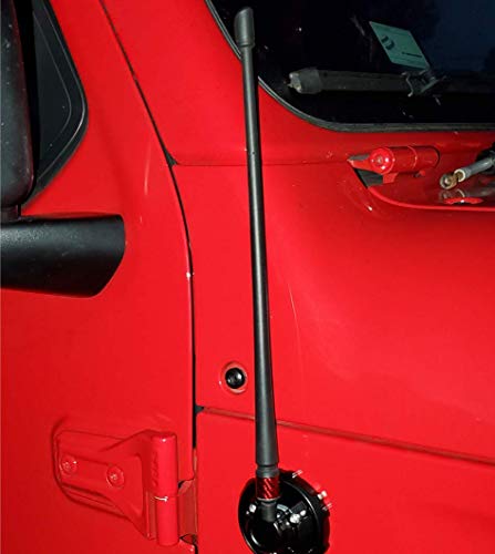 Rydonair Antenna Compatible With Jeep Wrangler Jk Jku Jl Jlu Rubicon Sahara (2007-2022) | 13 Inches Flexible Rubber Antenna Replacement | Designed For Optimized Fm/Am Reception W/Red Bottom #TOP6