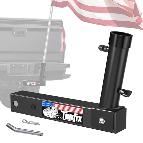 Tanfix Hitch Mount Flagpole Holder Heavy-Duty Flag Pole Holder for 2 Inch Hitch 2 Models Single Hole Dual Hole with Design Flag Holder for Jeep Truck SUV RV Camper
