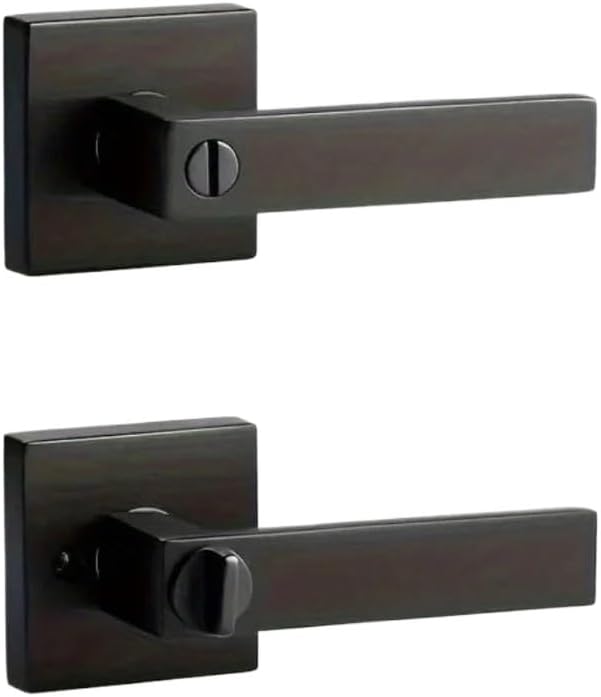 1 Pair Black Door Handles Privacy Door Levers, Interior Door Knobs Square Door Levers Heavy Duty Door Locks for Bedroom Bathroom(Black Keyless)