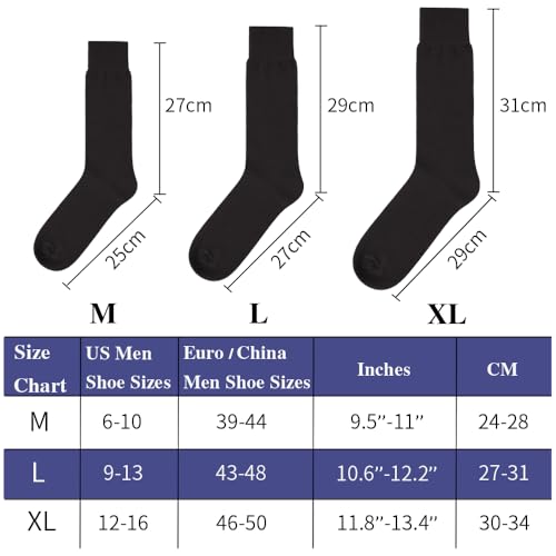 10 Pairs Mens Dress Socks Comfortable Cotton Crew Sock Calf High Breathable Formal Socks with Gift Box, Size 6-10 (Black)