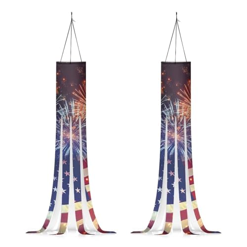 Binienty 4th of July Decor - 2 Pack Wind Socks for Outside Heavy Duty American Flag Windsock, for Memorial Day Independence Day & All Patriotic Events Outdoor Yard Garden Decor