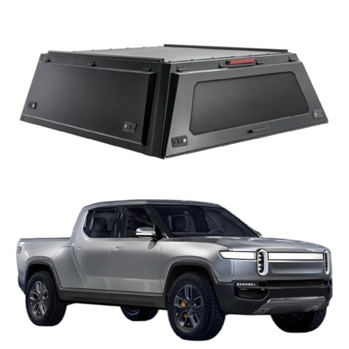 Bravixan Truck Topper Compatible for Rivian R1T 2022–2025, Hardtop Pickup Canopy w/Cargo Light & Rear Tent, Lockable No-Drill Truck Bed Cap, Tonneau Cover & Camper Shell(Plain)
