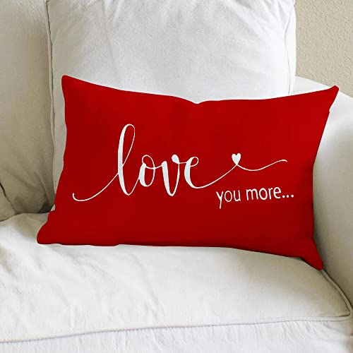 Geeory Valentines Day Pillow Cover 12X20 Inch Farmhouse Valentines Day Decor For Home Red Love You More Valentine Pillows Decorative Throw Pillows Valentines Day Decorations #TOP2