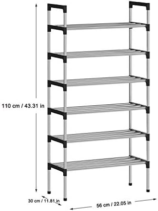 AcornFort® S-504 6 Tiers 18 Pairs Silver Extra Thicken Adjustable Small Shoe Storage Rack Organiser Shelf Hold Stand,Sturdy Design,Space Saving,Easy Assemble
