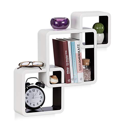 Relaxdays Estantes de Pared Retro, Madera MDF, Blanco y Negro, 10x46x48 cm, 3 Unidades