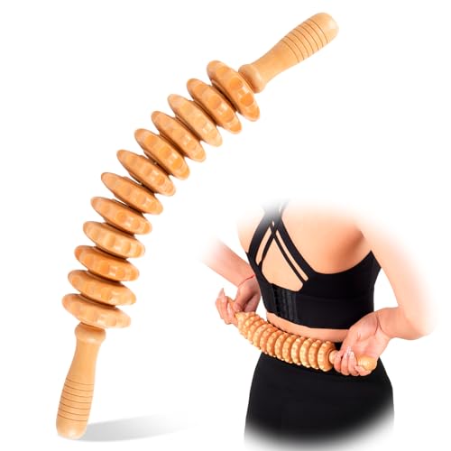 TaoTazon Wood Therapy Massage Tools 16.8 in, 12 Roller Wooden Massage Roller, Lymphatic Drainage Massager, Cellulite Massager Roller, Maderotherapy, Wood Rollers for Body Sculpting, Relax Muscles