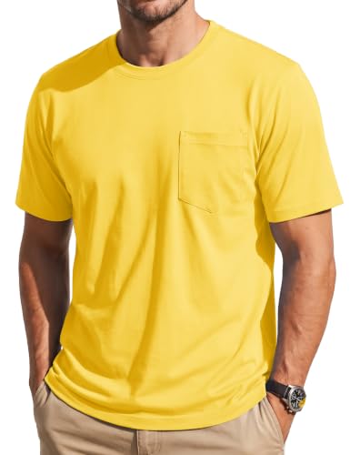 MAGNIVIT Men's Pocket T-Shirt Short Sleeve Cotton Casual Tee Yellow M