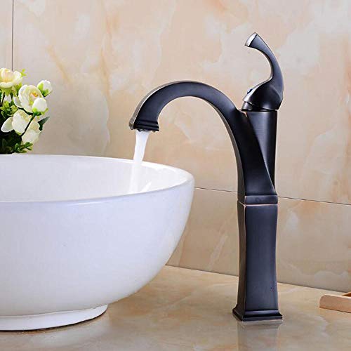 Robinet mitigeur de lavabo haut noir en laiton pour salle de bains