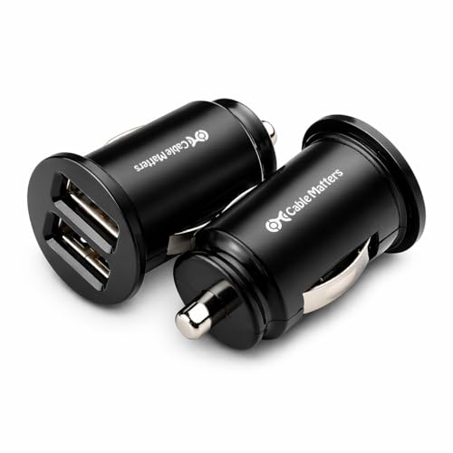 Cable Matters 2-Pack 10W 2A Flush Mount Mini Dual USB Car Charger with Smart Charging Chipset for iPhone 16/15 Pro Max Plus, Samsung Galaxy S23, S23 Ultra, Google Pixel 7a, Pixel 7 Pro, and More