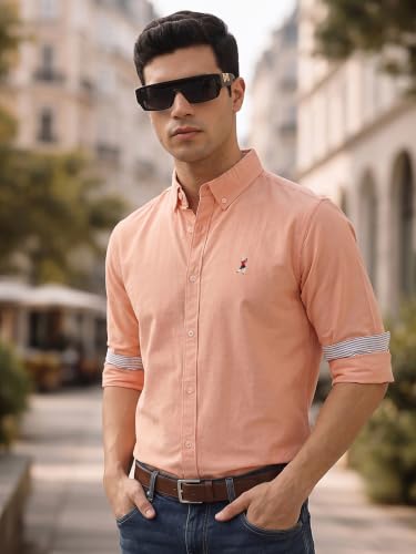 Image of Thomas Scott Men's Cricket Club Collection Classic Regular Fit Twill Shirt | 100% Cotton Long Sleeve Solid Shirt with Button Down Collar (Available in Plus Size)