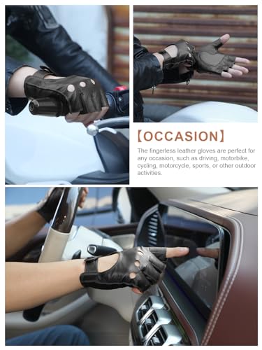 Image of GSG Men's Fingerless Leather Driving Gloves, Half Finger, lambskin | Half Finger Design, Breathable Comfort,Driving, Motorcycle Riding, Racing, Cycling, Daily Wear