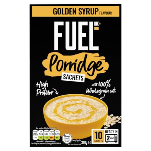 FUEL10K Golden Syrup Porridge, High in Protein & Fibre, 36 g (10 Sachets)